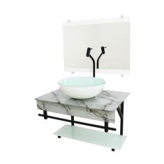 Gabinete de vidro 60cm cuba redonda - mármore branco