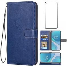 Asuwish Compatível com OnePlus 8T OnePlus8T Plus 5G capa carteira de vidro temperado protetor de tela flip capa suporte para cartão capas de telefone para One Plus8T On 1 Plus 8Tplus 1plus 8T+ One+ 1+