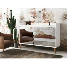 Buffet Aparador Retrô com Espelho Delux 3 Portas Branco Gloss - Moveis