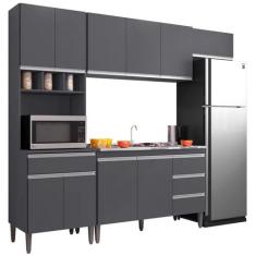 Cozinha Completa Modulada 4 Peças Andréia 240 cm Cinza AJL Móveis