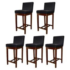Kit 5 Banquetas Média Lisboa Madeira Capuccino Suede Preto CCS - CCS I