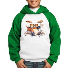 Moletom Infantil Bateria Watercolor - Foca na Moda, Branco, Verde, 4