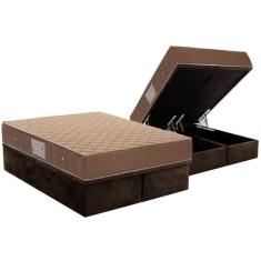 Cama Box Baú Queen: Colchão Molas Bonnel Ortobom Nanolastic Orthotel + Base Crc Suede Brown (158x198)