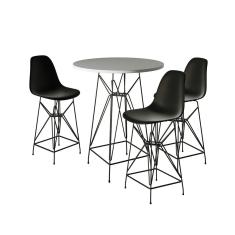 Jogo Mesa Bistrô Eames Branca 60Cm 3 Banquetas Preta Base Ferro Preto - Cor: Branco