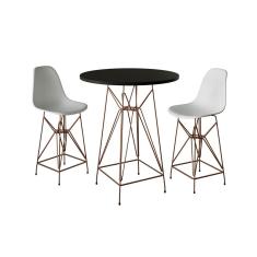 Jogo Mesa Bistrô Eames Preta 60Cm 2 Banquetas Branca Base Ferro Cobre - Cor: Preto