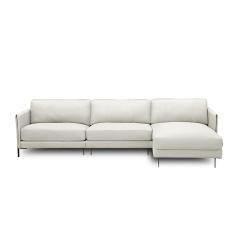 Sofá Decorativo Karine 6 Lugares Sala De Estar 360cm Com Chaise Pés Em Aço Couro Off White