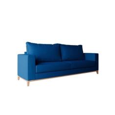 Sofá 3 Lugares Davos Base de Madeira Linho Cotton Azul Marinho - Mobly