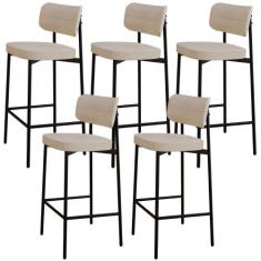 Kit 05 Banquetas Alta Bar Cozinha Sala De Jantar Aço Preto Kaira C01 L