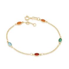 Pulseira Rommanel Banhado Ouro Elo Português Cristais Coloridos