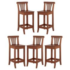 Kit 5 Banquetas Média em Madeira Maciça Valentina com Encosto Verniz I