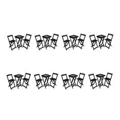 Kit 8 Conjuntos De Mesa Bistrô Dobrável Jack Daniel's Com 2 Banquetas De Madeira Preta