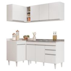 Armário De Cozinha Modulado De Canto Direito 4 Peças Cp39 Com Pia Inox Branco - Lumil