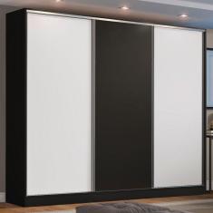 Guarda Roupa Casal 100% MDF Madesa Zurique 3 Portas de Correr - Preto/Branco/Preto