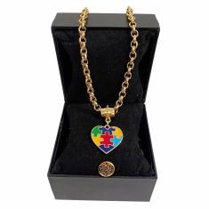Colar Feminino Elo Português Grosso 6mm Coração Autista