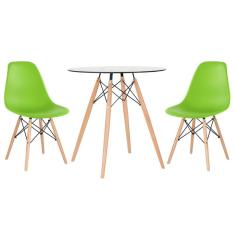 KIT - Mesa Eames com tampo de vidro 70 cm + 2 cadeiras Eiffel DSW