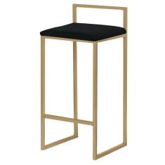 Banqueta Decorativa Jasmine Base Gold Suede Preto