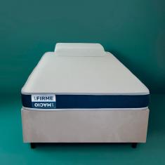 Cama Box com Colchão Solteiro King Guldi Duplo D28 e 1 Travesseiro Guldi Soft Nasa Branco e Bege