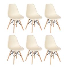 Kit 6 Cadeiras Charles Eames Eiffel Dsw Com Pés De Madeira Clara Creme Creme