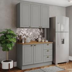 Cozinha Compacta Americana 5 Portas 3 Gavetas 100% Mdf Cinza/Nature - Henn