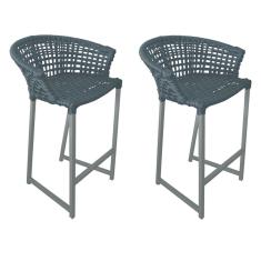 Kit 2 Banquetas Reis em Corda Náutica e Base em Alumínio Cinza para Área Gourmet - Externa Cinza