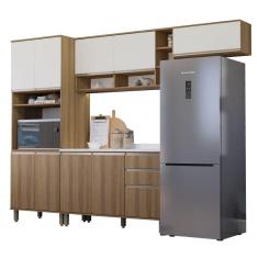 Armário De Cozinha Completa Com Balcão 10 Portas 2 Gavetas Nicho Para Micro Ondas Madeirado