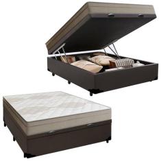 Cama Box Baú Casal Sintético + Colchão de Molas Ensacadas Portobel Ipa