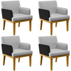 Kit 04 Poltronas Decorativas Para Sala de Estar Beatriz Linho Cinza Ma