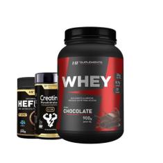 Whey Protein Chocolate 900G + Pré Treino Blueberry Creatina - HF Suple