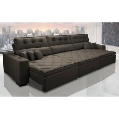 Sofá Retrátil E Reclinável 3,82m Austin Com Molas No Assento Tecido Suede Velusoft Café