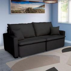 Sofá Cama Tóquio Com Almofadas Soltas 2.20m - Sofisticato, preto