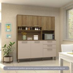Cozinha Compacta 7 Portas E 2 Gavetas Com Tampo Luciane Móveis Carvalho Avelã Cinnamon