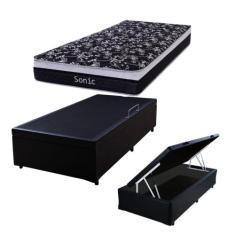 Cama Box c/ Baú Solteiro + Colchão de Molas Ensacadas Firme para 120 k