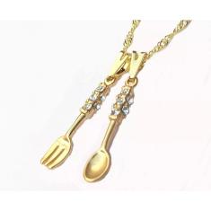Colar Cordão Gargantilha Colher e Garfo Strass Folheado