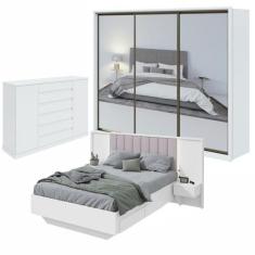 Quarto com Guarda-roupa 3 Espelhos 3 Portas 6 Gavetas, Cômoda 2 Portas