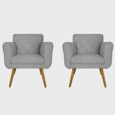 Kit 02 Poltronas Decorativas Isa em Tressê Suede Cinza - ds Estofados