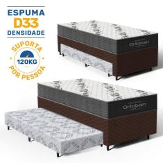 Cama Box com Colchao de Espuma D33 Ortobom Airtech 100 + Auxiliar de Espuma Unique Solteiro 88cm