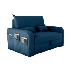 Sofá Cama com Baú 2 Lugares 140cm Lady Day Azul Matrix