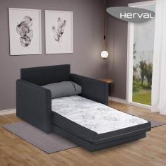 Sofá-Cama Solteiro Herval Aurora, Linho Grafite Fechado, 106 Cm