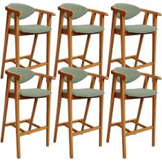 Kit 06 Banquetas Alta Para Cozinha Bancada Bar Sala de Jantar Fixa Cecília L02 Bouclê Oliva - Lyam