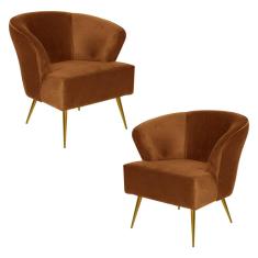 Kit 2 Poltrona Decorativa Sala de Estar Lucca Veludo Telha - Gran Belo