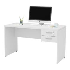 Mesa Reta 120x60cm com 2 Gavetas (1 com Fechadura), Tampo MDP 30mm Reforçado, Acabamento em Borda ABS, Escrivaninha para Escritório Corporativo e Home Office Netmobil (Branco)
