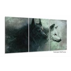 Quadro Decorativo Lobo Uivando Mosaico Em Tecido 3 Peças M03