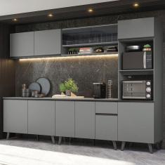 Armário De Cozinha Completa 300cm Cinza Nice 01 Cinza