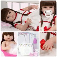 Boneca Reborn Realista Menina Corpo de Vinil + Kit 13 Itens