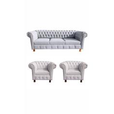 Um Sofá Luiz XV 230cm + Duas Poltronas Luiz XV Corano Branco