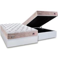 Cama Box Baú Casal: Colchão Molas Plumatex MasterPocket Ensacadas Miami + Base CRC Courano White(138x188)