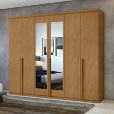 Guarda-roupa 6 Portas 4 Gavetas 100% Mdf Alonzo com espelho Amêndoa Clean
