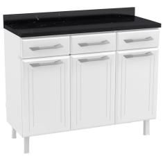 Balcão de Cozinha Aço com Tampo Topázio 3 Portas 3 Gavetas Branco - Telasul