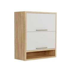 Armário Aéreo de Cozinha 80cm com 2 Portas Basculantes e Nicho 100% MDF Vicenza Espresso Móveis Amêndoa/Off White