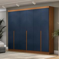 Guarda-Roupa Casal 6 Portas 4 Gavetas R582 Canela/Azul - Kappesberg
